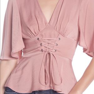 BCBG tie front dusty rose blouse